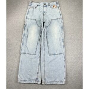 Dart Double Knee Jeans Women S/30X29 Blue Light Wash Baggy Carpenter Cigarette